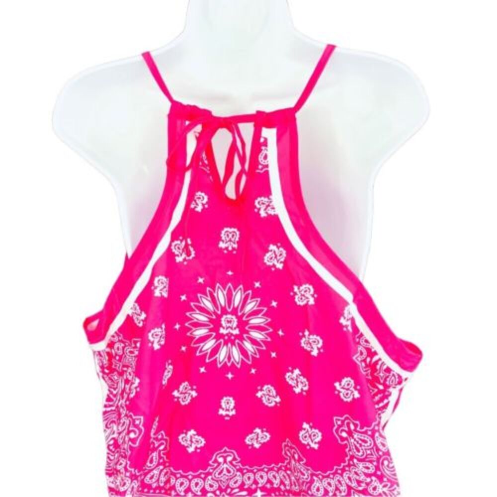 NWT Floral Print Pink& White Bandana Style Adjustable Halter Neck Top SZ 3XL - Picture 5 of 7